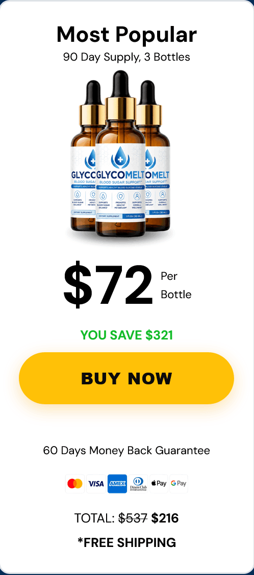 Three bottles of GlycoMelt blood sugar support supplement most popular package.