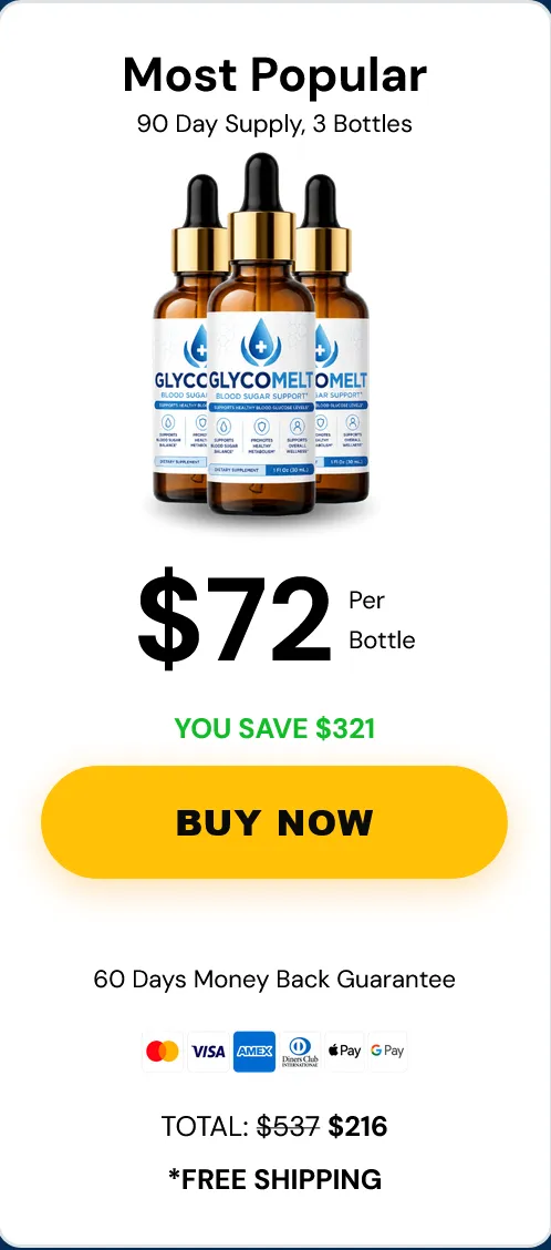 Three bottles of GlycoMelt blood sugar support supplement most popular package.