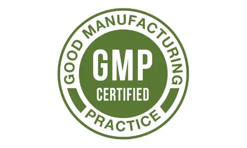 Official green GMP Certified practice stamp for GlycoMelt blood sugar dietary supplement.